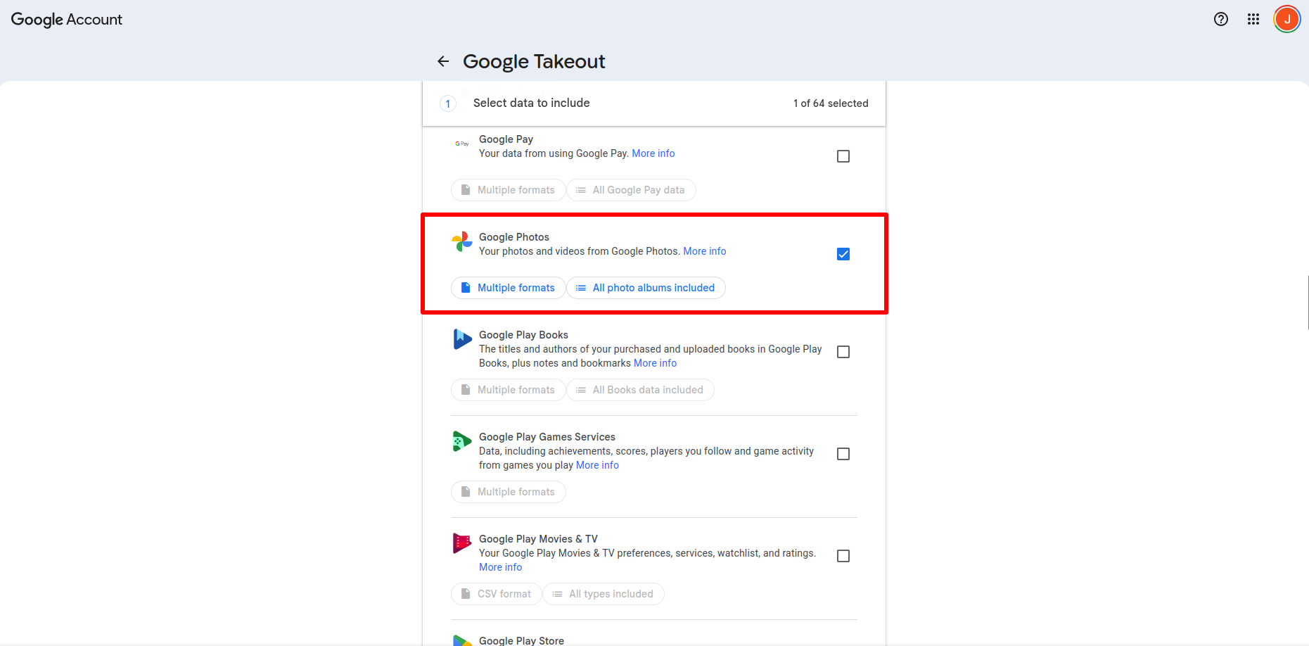 Google Takeout photos